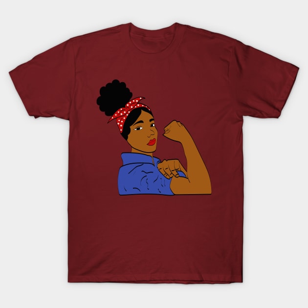 Black Woman Rosie The Riveter Afro Puff T-Shirt by blackartmattersshop